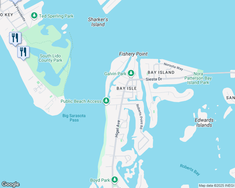 map of restaurants, bars, coffee shops, grocery stores, and more near 129 Pierson Lane in Sarasota