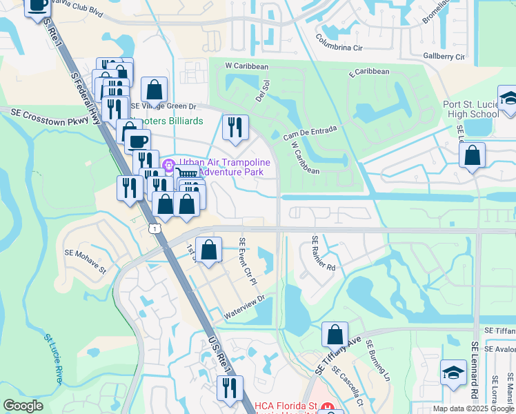 map of restaurants, bars, coffee shops, grocery stores, and more near 1655 Southeast Walton Road in Port St. Lucie