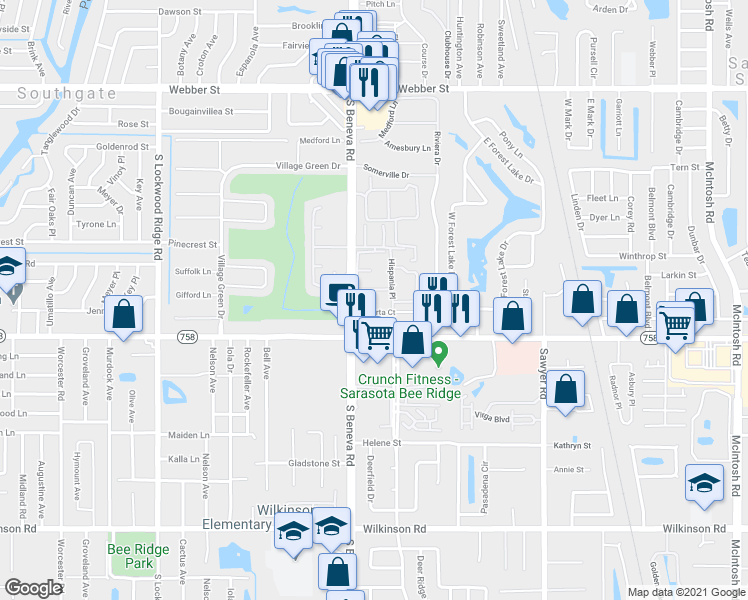 map of restaurants, bars, coffee shops, grocery stores, and more near 3717 Miguel Way in Sarasota