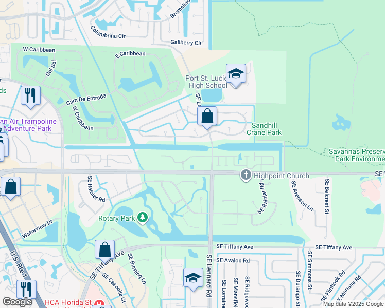 map of restaurants, bars, coffee shops, grocery stores, and more near 2181 Southeast Wild Meadow Circle in Port St. Lucie