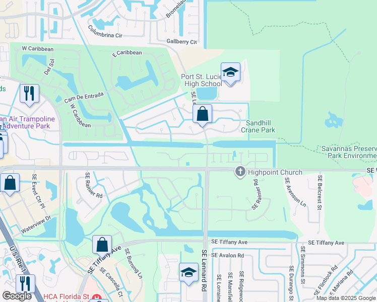 map of restaurants, bars, coffee shops, grocery stores, and more near 2206 Southeast Wild Meadow Circle in Port St. Lucie