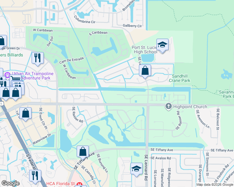 map of restaurants, bars, coffee shops, grocery stores, and more near 2101 Southeast Wild Meadow Circle in Port St. Lucie