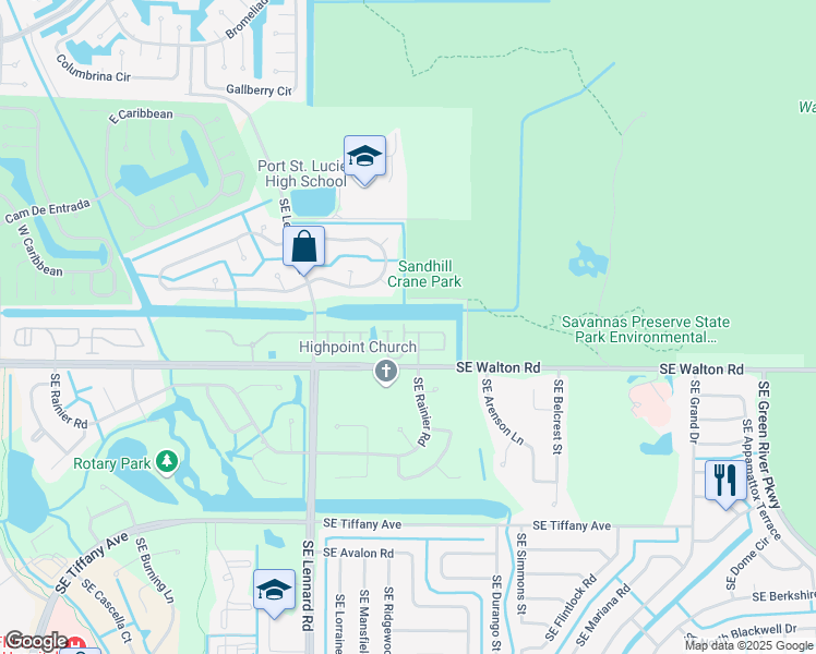 map of restaurants, bars, coffee shops, grocery stores, and more near 2398 Southeast Breckenridge Circle in Port St. Lucie