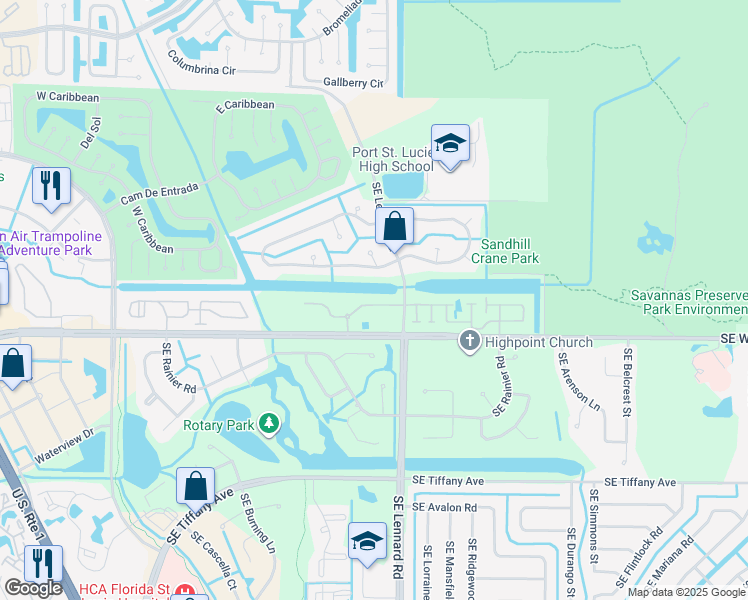 map of restaurants, bars, coffee shops, grocery stores, and more near 2206 Southeast Wild Meadow Circle in Port St. Lucie