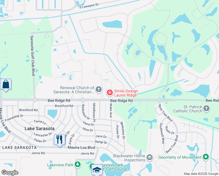 map of restaurants, bars, coffee shops, grocery stores, and more near 3772 Kosten Place in Sarasota