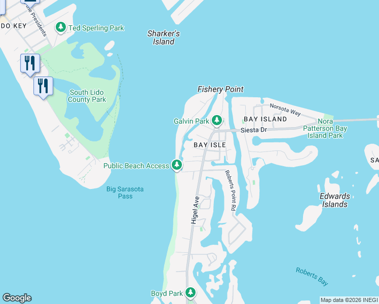 map of restaurants, bars, coffee shops, grocery stores, and more near 100 Ogden Street in Sarasota