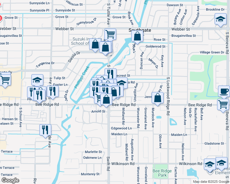 map of restaurants, bars, coffee shops, grocery stores, and more near 3716 Villa Franca Avenue in Sarasota