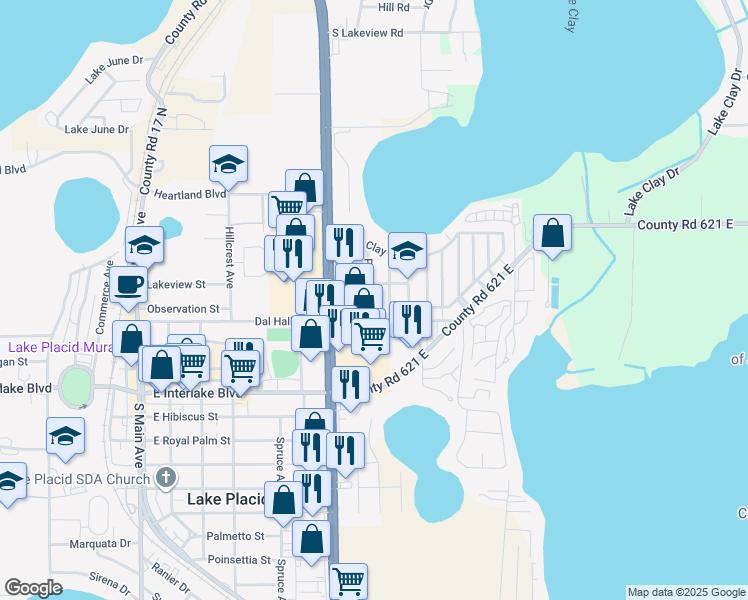 map of restaurants, bars, coffee shops, grocery stores, and more near 74 Tower Street in Lake Placid