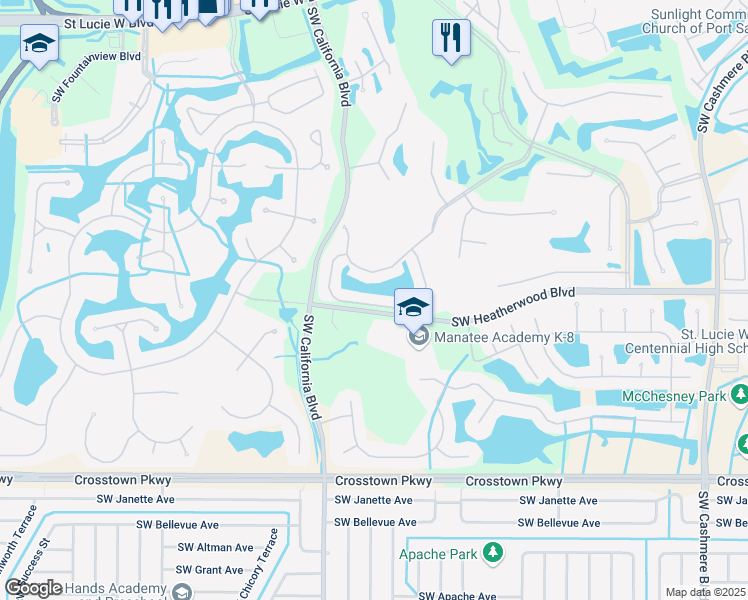 map of restaurants, bars, coffee shops, grocery stores, and more near 1528 Southwest Mockingbird Circle in Port St. Lucie