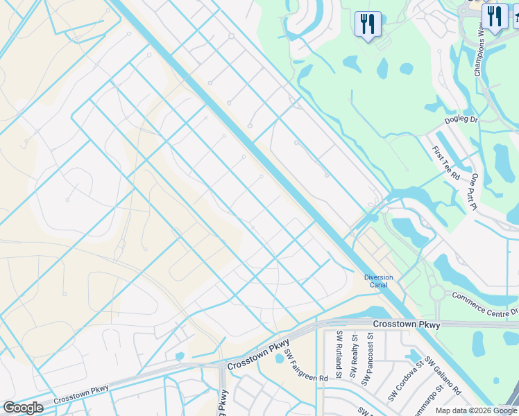 map of restaurants, bars, coffee shops, grocery stores, and more near 17040 Southwest Ambrose Way in Port St. Lucie