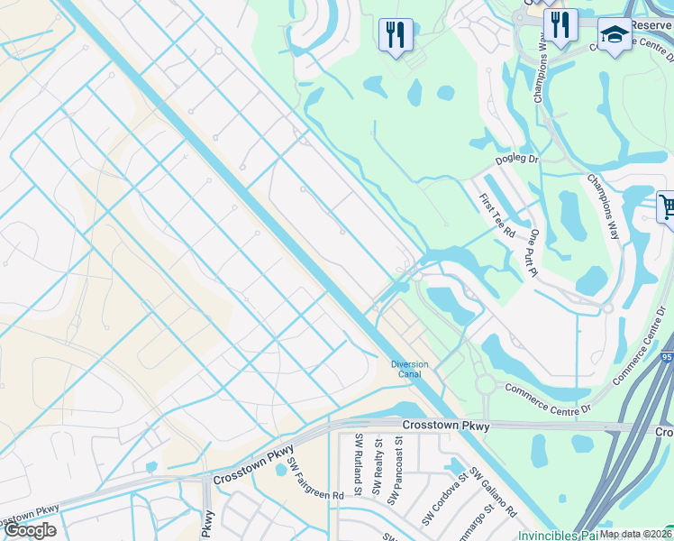 map of restaurants, bars, coffee shops, grocery stores, and more near 17107 Southwest Ambrose Way in Port St. Lucie