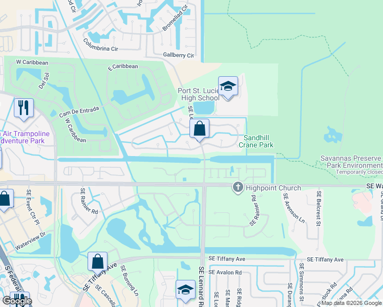 map of restaurants, bars, coffee shops, grocery stores, and more near 1913W Southeast West Dunbrooke Circle in Port St. Lucie