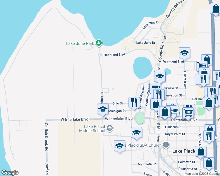 map of restaurants, bars, coffee shops, grocery stores, and more near 8 Stafford Drive in Lake Placid