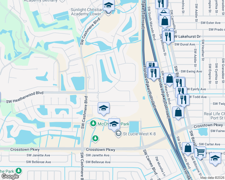 map of restaurants, bars, coffee shops, grocery stores, and more near 379 Southwest Lake Forest Way in Port St. Lucie