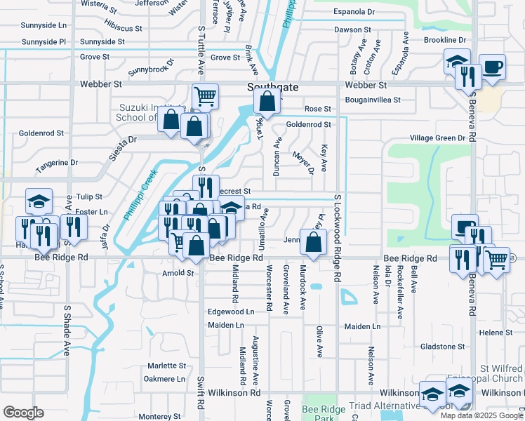 map of restaurants, bars, coffee shops, grocery stores, and more near 2962 Homasassa Road in Sarasota