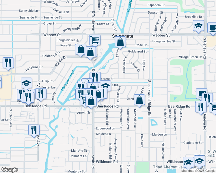 map of restaurants, bars, coffee shops, grocery stores, and more near 2876 Homasassa Road in Sarasota
