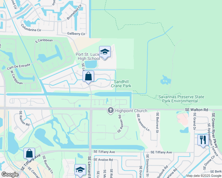 map of restaurants, bars, coffee shops, grocery stores, and more near 2218 Southeast East Dunbrooke Circle in Port St. Lucie