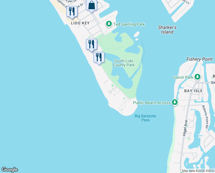 map of restaurants, bars, coffee shops, grocery stores, and more near 1800 Benjamin Franklin Drive in Sarasota