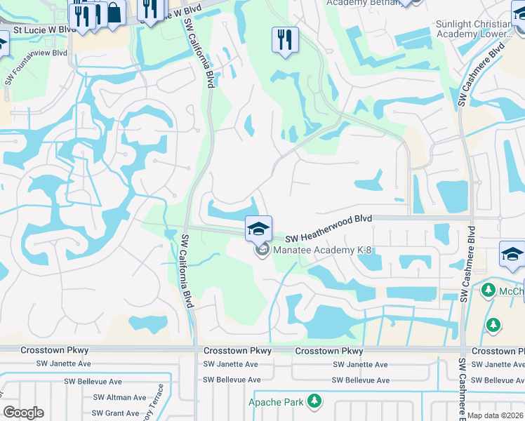 map of restaurants, bars, coffee shops, grocery stores, and more near 1508 Southwest Mockingbird Circle in Port St. Lucie