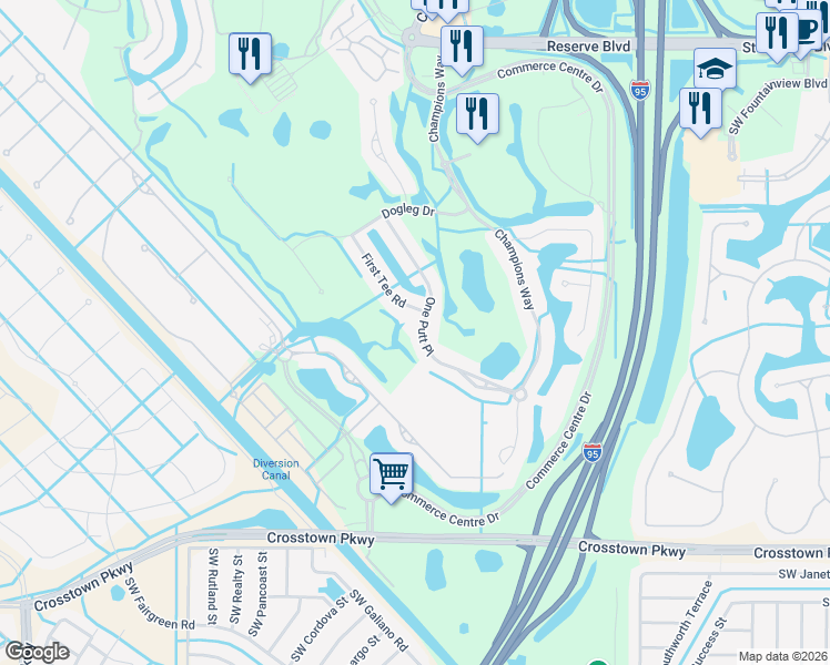 map of restaurants, bars, coffee shops, grocery stores, and more near 9005 One Putt Place in Port St. Lucie