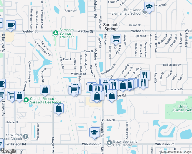map of restaurants, bars, coffee shops, grocery stores, and more near 3531 Dunbar Dr in Sarasota