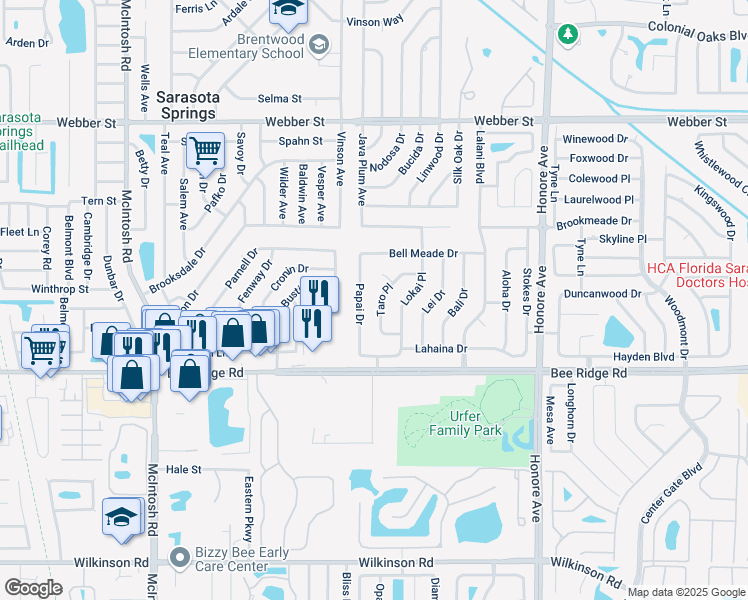 map of restaurants, bars, coffee shops, grocery stores, and more near 3716 Taro Place in Sarasota