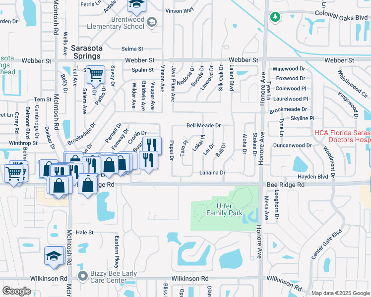 map of restaurants, bars, coffee shops, grocery stores, and more near 3716 Taro Place in Sarasota