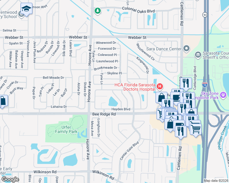 map of restaurants, bars, coffee shops, grocery stores, and more near 5424 Duncanwood Drive in Sarasota