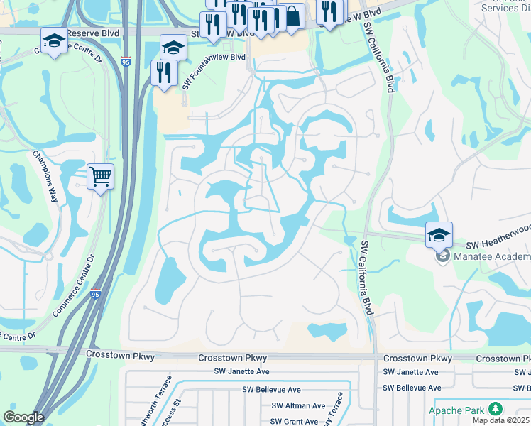 map of restaurants, bars, coffee shops, grocery stores, and more near 579 Southwest Romora Bay in Port St. Lucie