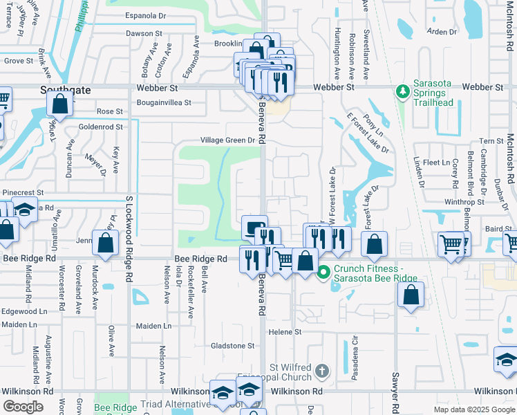 map of restaurants, bars, coffee shops, grocery stores, and more near 3537 Pembrook Drive in Sarasota