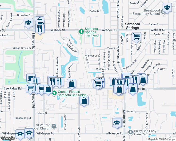 map of restaurants, bars, coffee shops, grocery stores, and more near 5838 Meriwether Place in Sarasota
