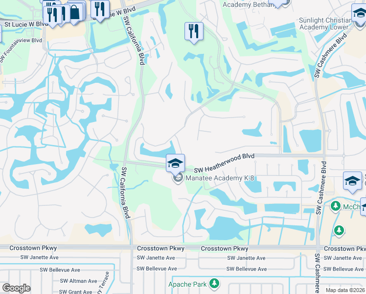 map of restaurants, bars, coffee shops, grocery stores, and more near 1508 Southwest Mockingbird Circle in Port St. Lucie