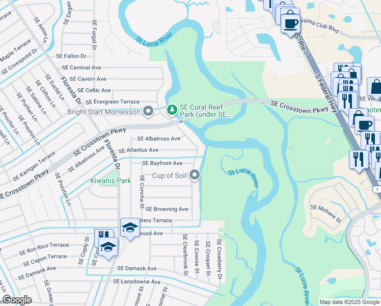 map of restaurants, bars, coffee shops, grocery stores, and more near 978 Southeast Atlantus Avenue in Port St. Lucie