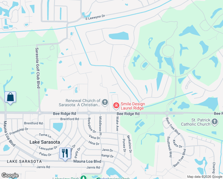 map of restaurants, bars, coffee shops, grocery stores, and more near 7577 Seth Raynor Place in Sarasota