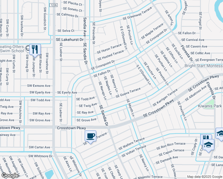 map of restaurants, bars, coffee shops, grocery stores, and more near 1255 Southeast Naples Lane in Port St. Lucie