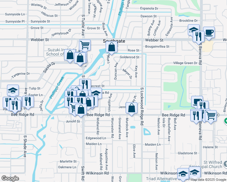 map of restaurants, bars, coffee shops, grocery stores, and more near 2962 Homasassa Road in Sarasota