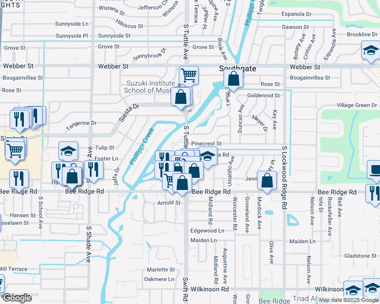 map of restaurants, bars, coffee shops, grocery stores, and more near 3604 Villa Franca Avenue in Sarasota