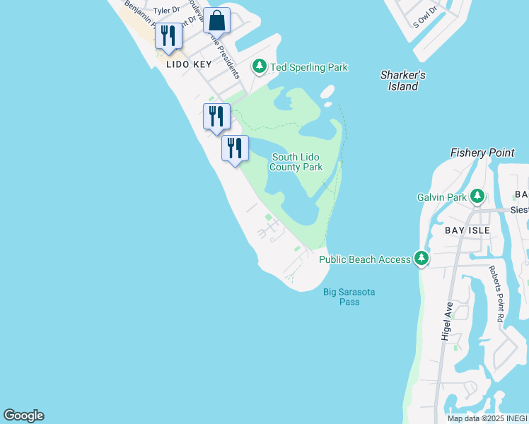 map of restaurants, bars, coffee shops, grocery stores, and more near 1800 Benjamin Franklin Drive in Sarasota