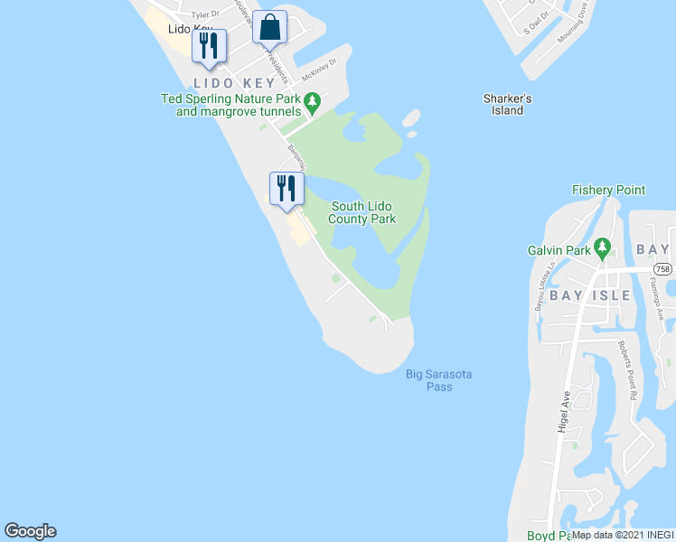map of restaurants, bars, coffee shops, grocery stores, and more near 1900 Ben Franklin Dr in Sarasota