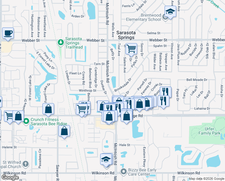 map of restaurants, bars, coffee shops, grocery stores, and more near 3531 Dunbar Drive in Sarasota