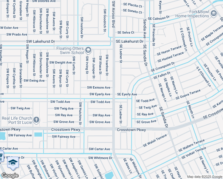 map of restaurants, bars, coffee shops, grocery stores, and more near 102 Southwest Exmore Avenue in Port St. Lucie