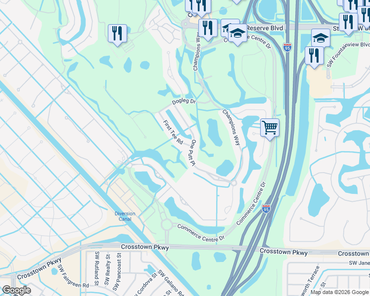 map of restaurants, bars, coffee shops, grocery stores, and more near 9005 One Putt Place in Port St. Lucie