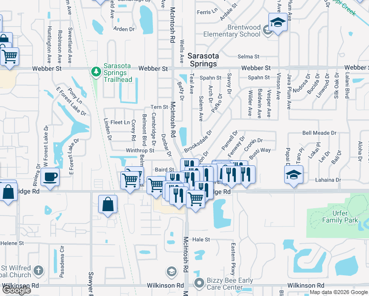 map of restaurants, bars, coffee shops, grocery stores, and more near 3616 Teal Avenue in Sarasota