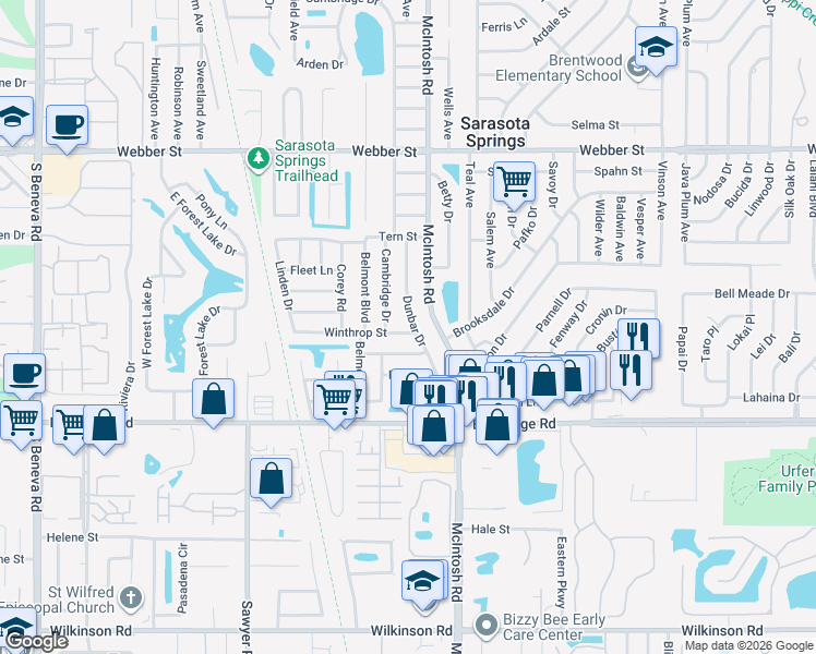 map of restaurants, bars, coffee shops, grocery stores, and more near 4209 Larkin Street in Sarasota
