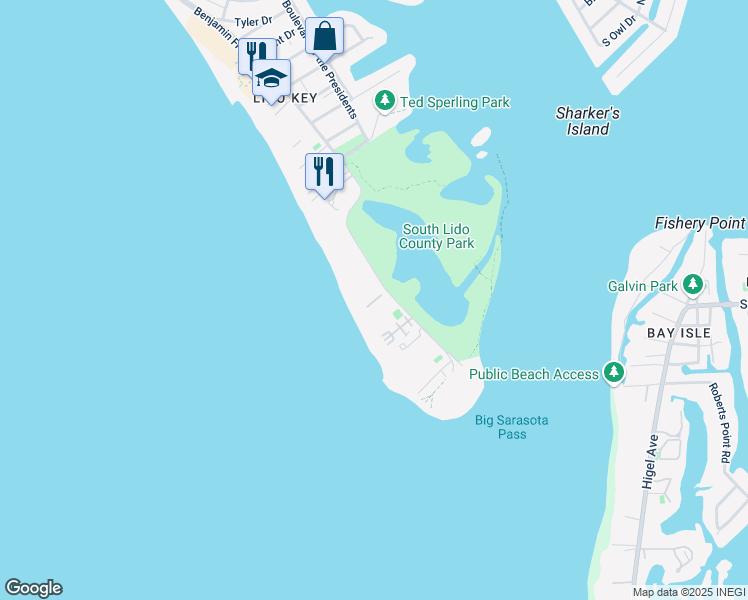 map of restaurants, bars, coffee shops, grocery stores, and more near 1800 Benjamin Franklin Drive in Sarasota