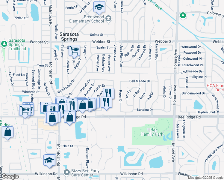 map of restaurants, bars, coffee shops, grocery stores, and more near 3718 Papai Drive in Sarasota