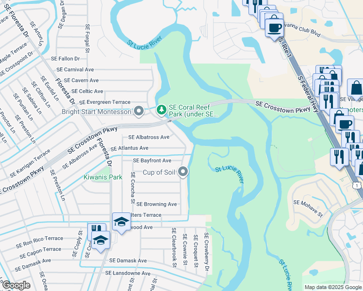 map of restaurants, bars, coffee shops, grocery stores, and more near 978 Southeast Atlantus Avenue in Port St. Lucie