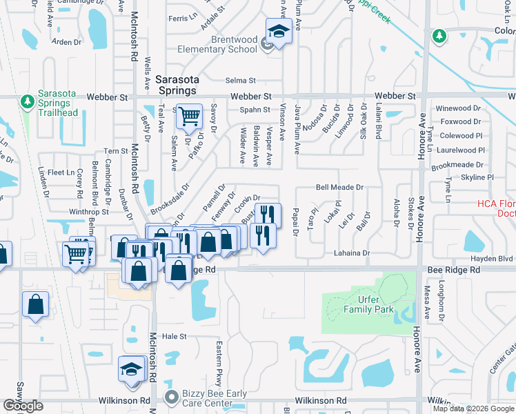 map of restaurants, bars, coffee shops, grocery stores, and more near 4703 Busti Drive in Sarasota
