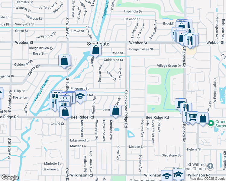 map of restaurants, bars, coffee shops, grocery stores, and more near 3100 Homasassa Road in Sarasota