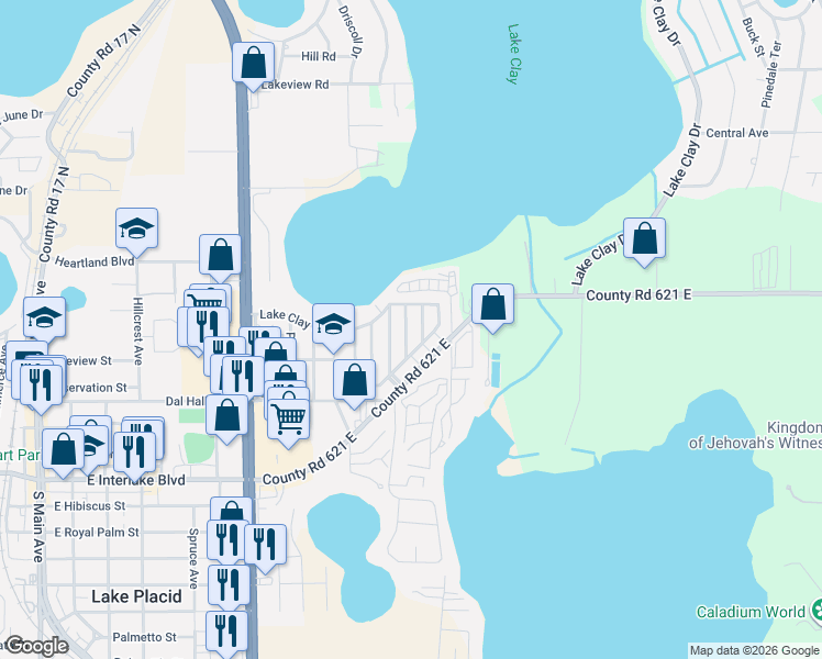 map of restaurants, bars, coffee shops, grocery stores, and more near 24 Joanna Drive in Lake Placid